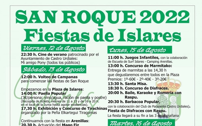 Programa de fiestas de San Roque 2022 en Islares (Castro Urdiales)