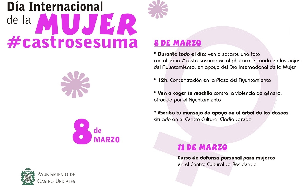 El Ayuntamiento de Castro Urdiales informa de las actividades programadas por el 8M: Día Internacional de la Mujer.