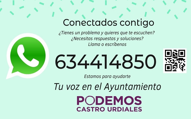 Podemos Castro Urdiales habilita una línea de WhatsApp para comunicarse directamente con la ciudadanía